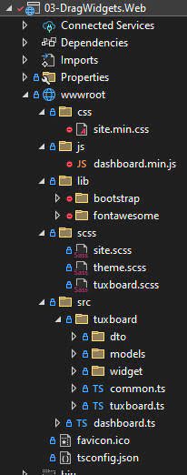 Screenshot of a directory structure of the Visual Studio DragWidgets project