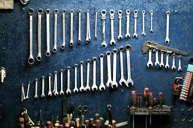 Tools on a pegboard